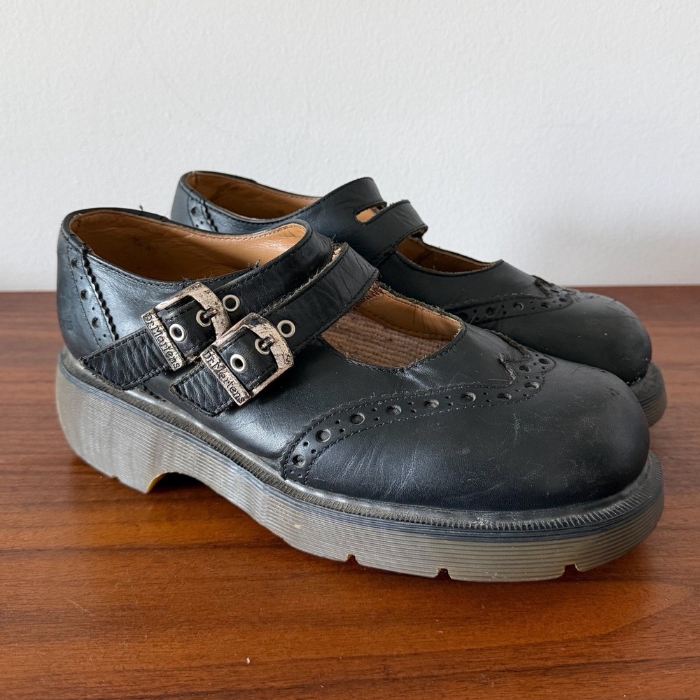 Dr Martens Women's Size 7 Black Leather Mary Jane Double Buckle Brogue Vintage